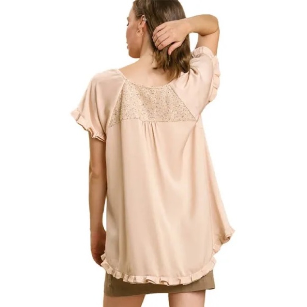 Umgee Satin Sequin Top- Size Medium - Picture 3 of 5